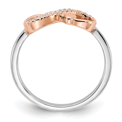 14K Two Tone Rose And White Gold 1/15 Carat Lab Grown Diamond Vs/Si+ G+ Complete Infnity Hearts Symbol Ring