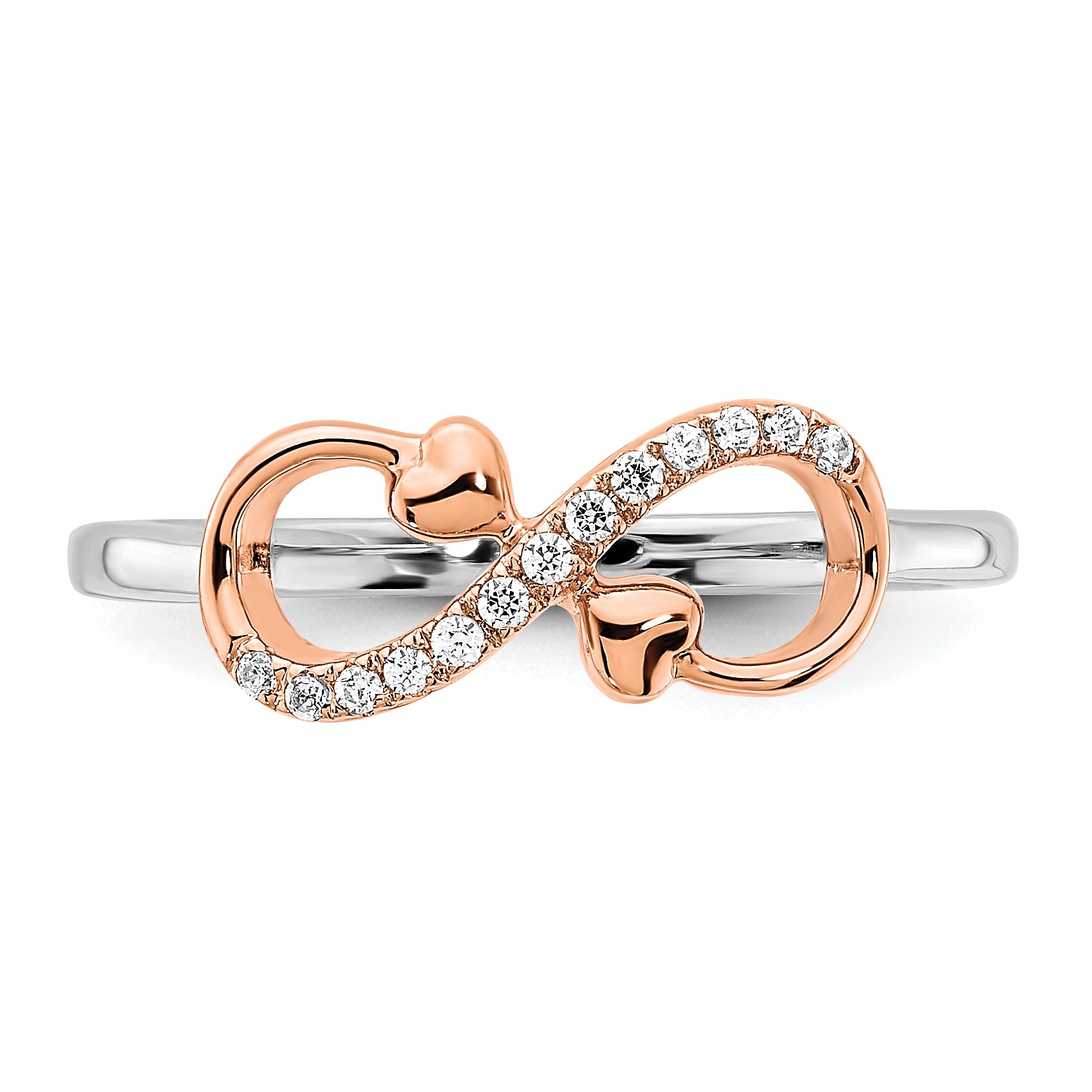 14K Two Tone Rose And White Gold 1/15 Carat Lab Grown Diamond Vs/Si+ G+ Complete Infnity Hearts Symbol Ring