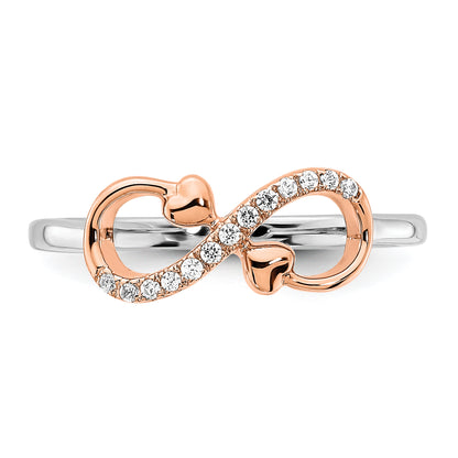 14K Two Tone Rose And White Gold 1/15 Carat Lab Grown Diamond Vs/Si+ G+ Complete Infnity Hearts Symbol Ring