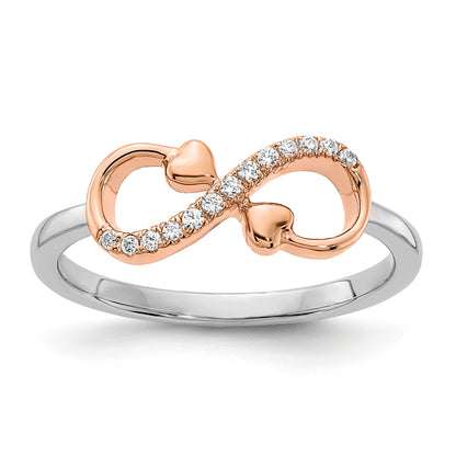 14K Two Tone Rose And White Gold 1/15 Carat Lab Grown Diamond Vs/Si+ G+ Complete Infnity Hearts Symbol Ring