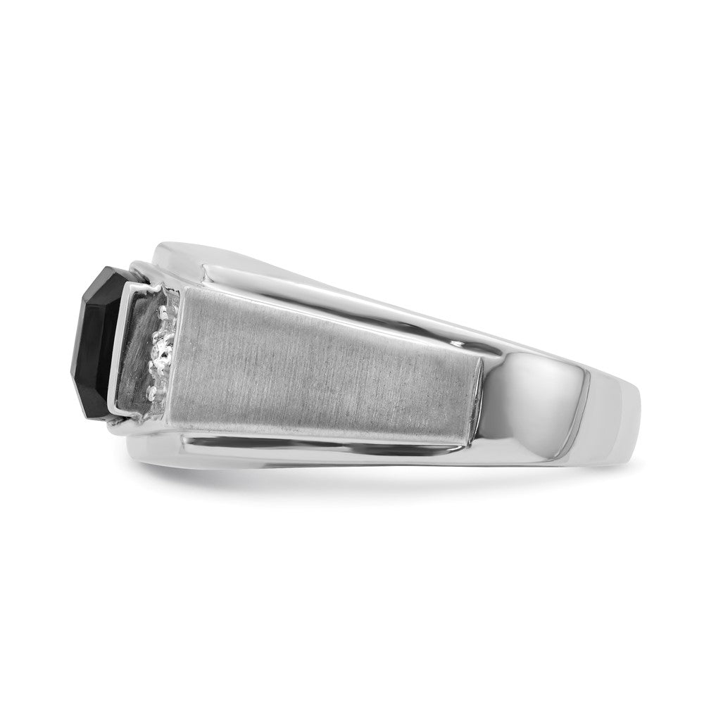 14k White Gold Polished & Satin Onyx & Real Diamond Mens Ring