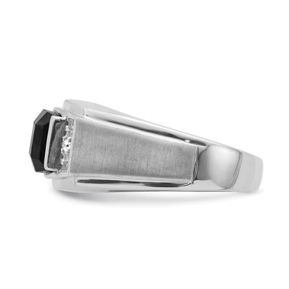 14k White Gold Polished & Satin Onyx & Real Diamond Mens Ring