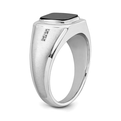 14k White Gold Polished & Satin Onyx & Real Diamond Mens Ring
