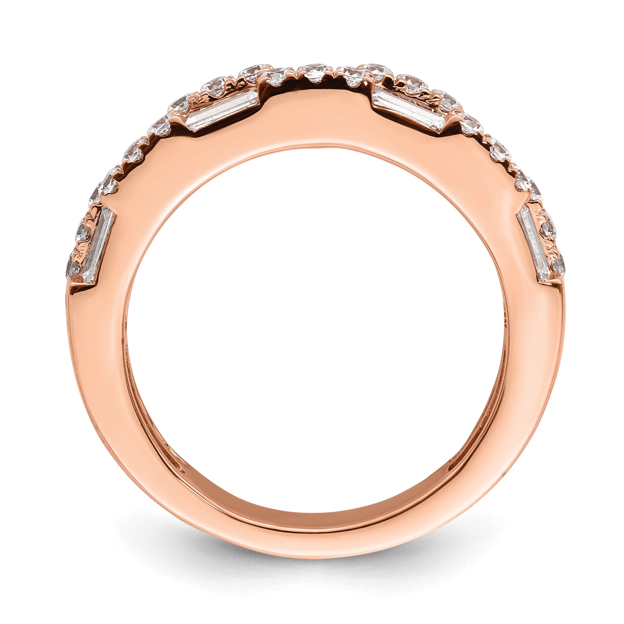 14K Rose Gold 1 Carat Round/Baguette Diamond Complete Wedding Band