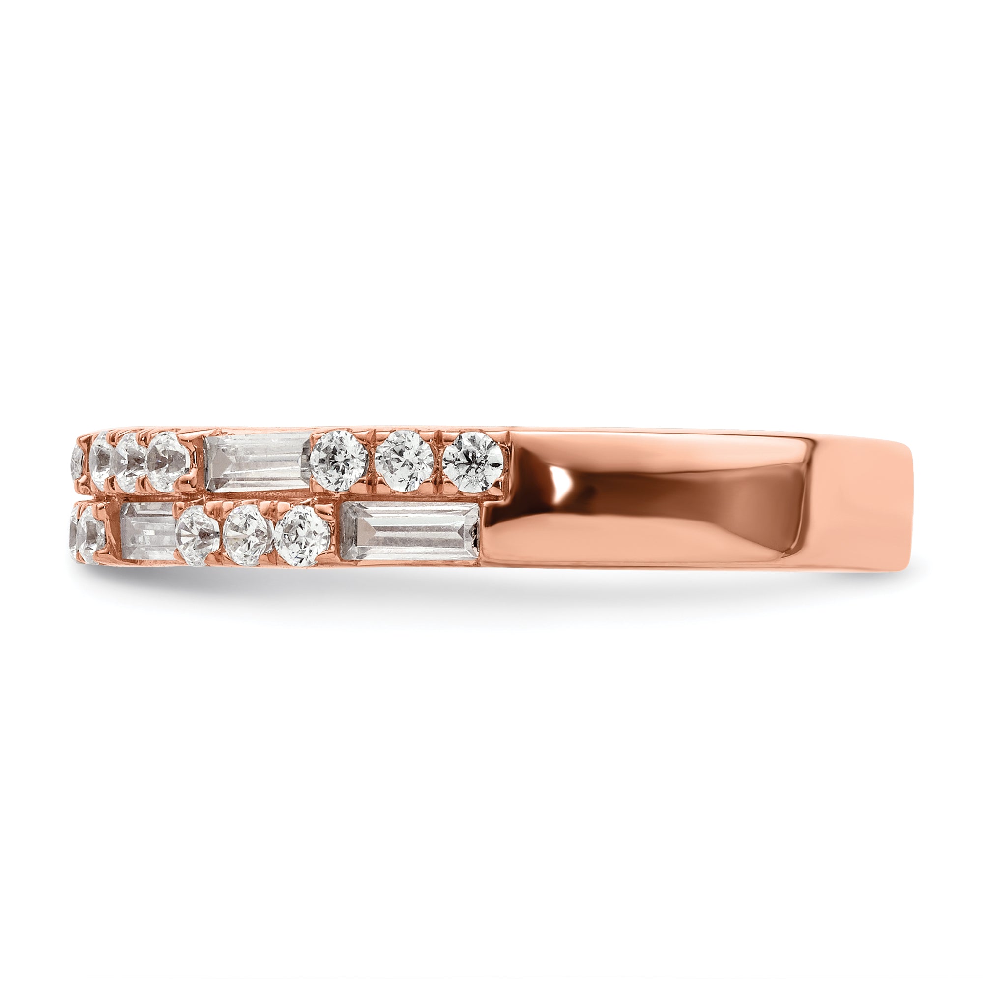 14K Rose Gold 1 Carat Round/Baguette Diamond Complete Wedding Band