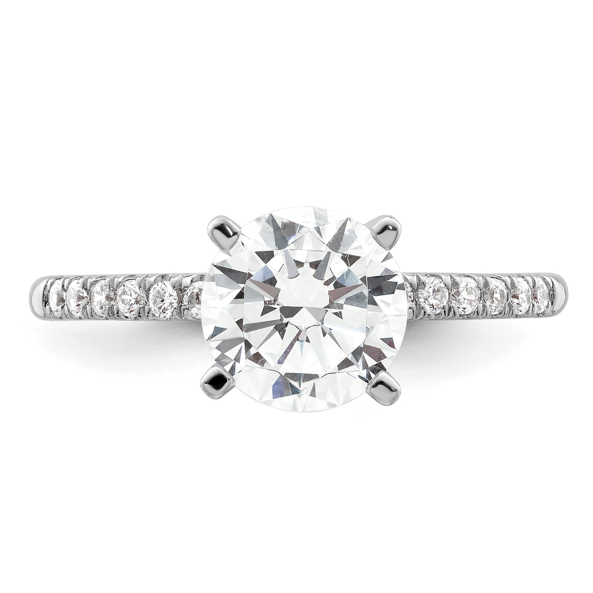 14K White Gold (Holds 1.5 Carat (7.5mm) Round Center) 1/4 Diamond Semi Mount Engagement Ring