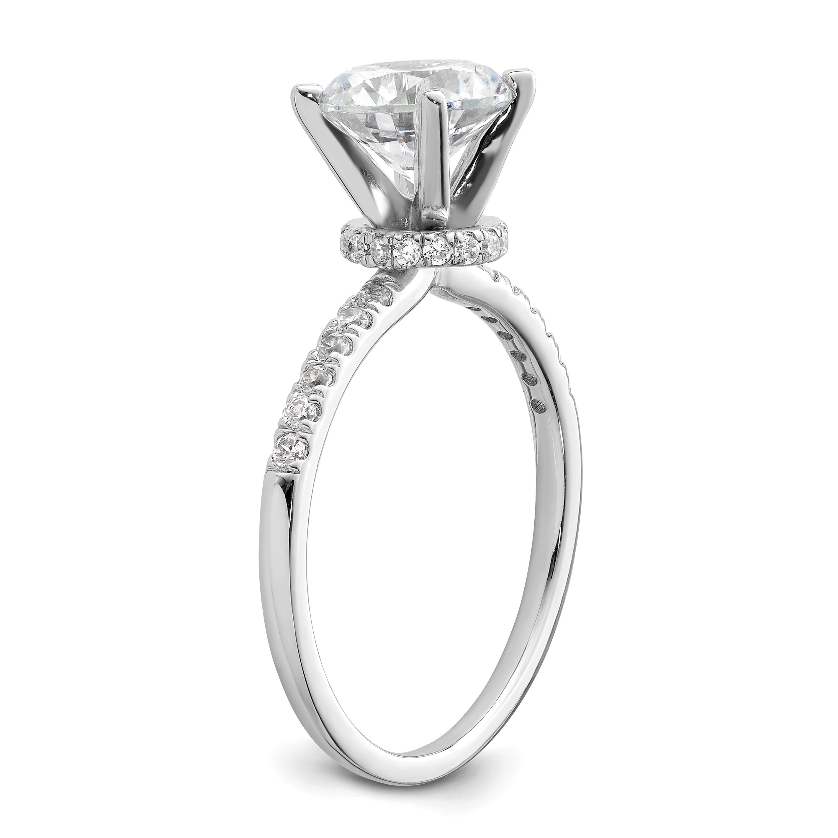 14K White Gold (Holds 1.5 Carat (7.5mm) Round Center) 1/4 Diamond Semi Mount Engagement Ring