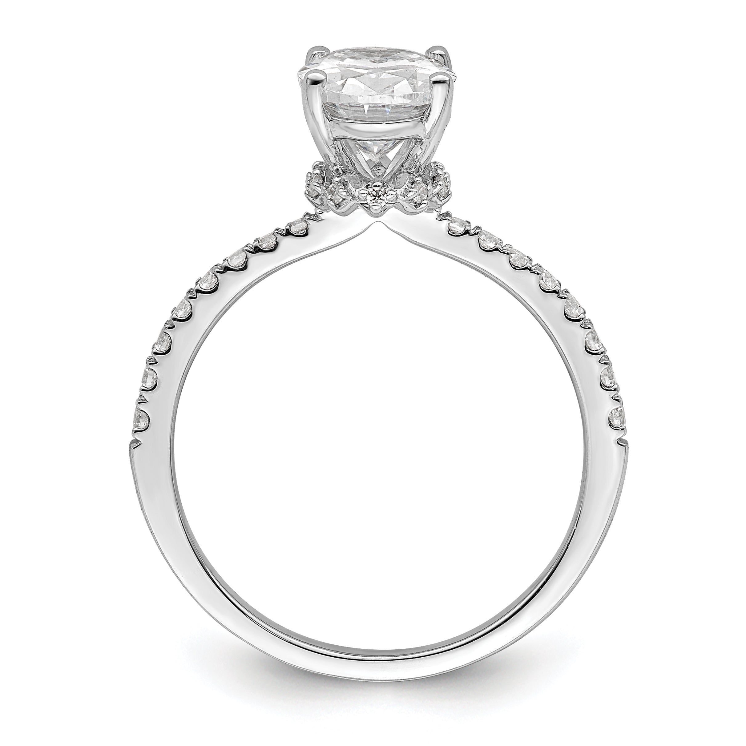 14K White Gold (Holds 1.5 Carat (8.8X6.5mm) Oval Center) 1/4 Diamond Semi Mount Engagement Ring