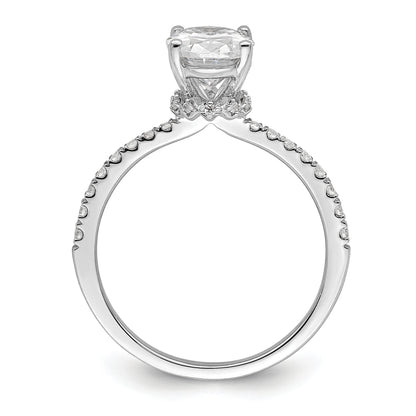 14K White Gold (Holds 1.5 Carat (8.8X6.5mm) Oval Center) 1/4 Diamond Semi Mount Engagement Ring