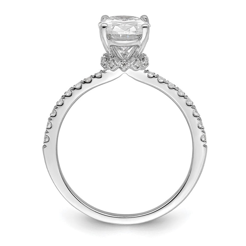 14K White Gold (Holds 1.5 Carat (8.8X6.5mm) Oval Center) 1/4 Diamond Semi Mount Engagement Ring
