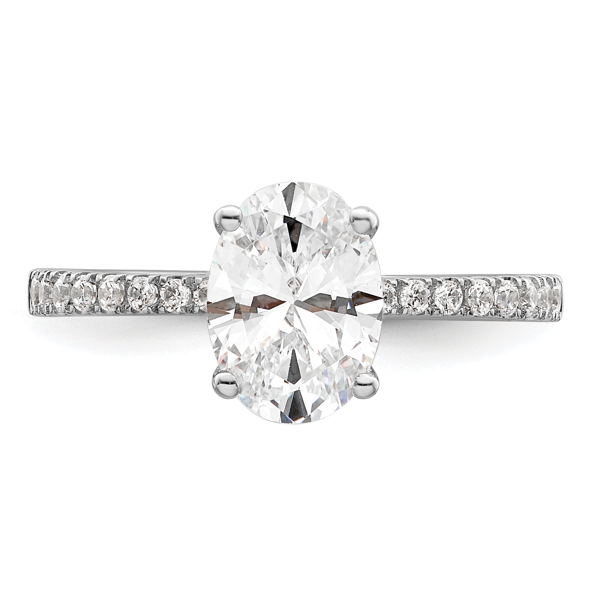 14K White Gold (Holds 1.5 Carat (8.8X6.5mm) Oval Center) 1/4 Diamond Semi Mount Engagement Ring
