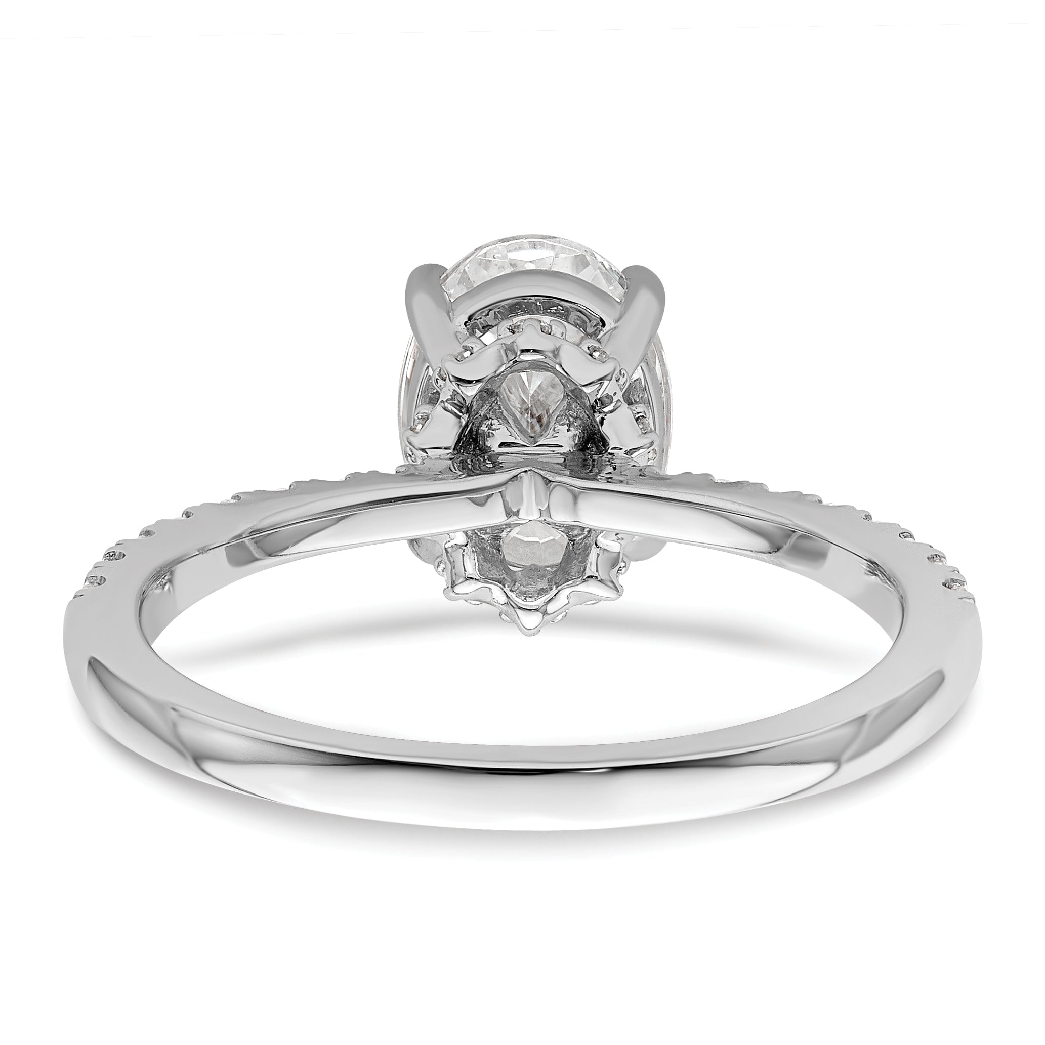 14K White Gold (Holds 1.5 Carat (8.8X6.5mm) Oval Center) 1/4 Diamond Semi Mount Engagement Ring