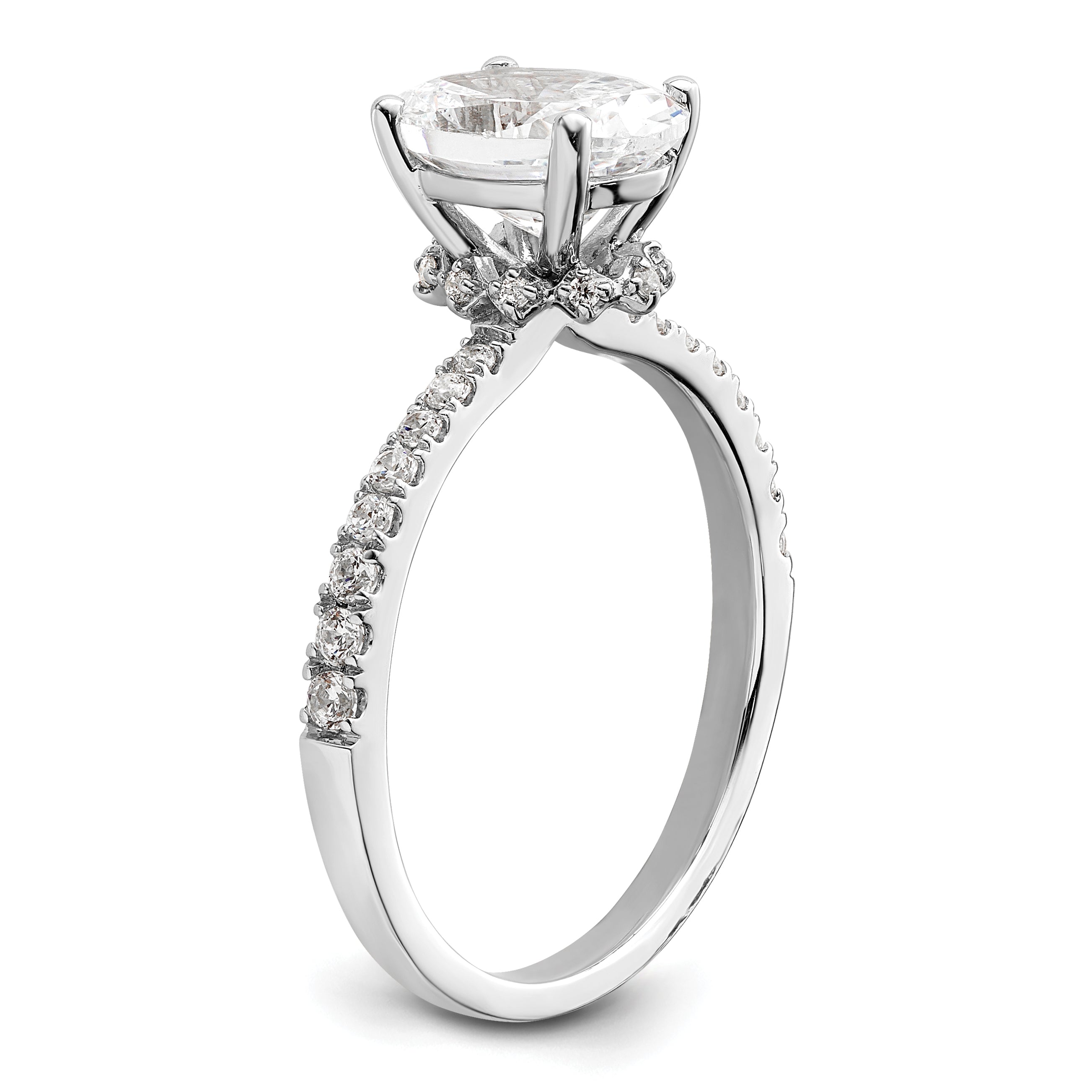 14K White Gold (Holds 1.5 Carat (8.8X6.5mm) Oval Center) 1/4 Diamond Semi Mount Engagement Ring