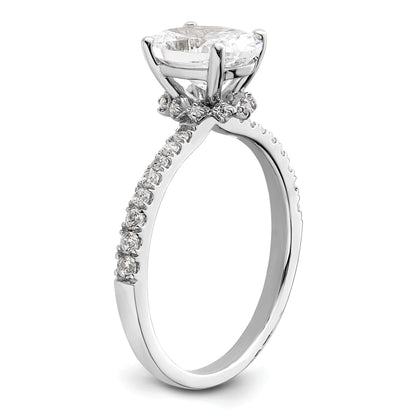 14K White Gold (Holds 1.5 Carat (8.8X6.5mm) Oval Center) 1/4 Diamond Semi Mount Engagement Ring
