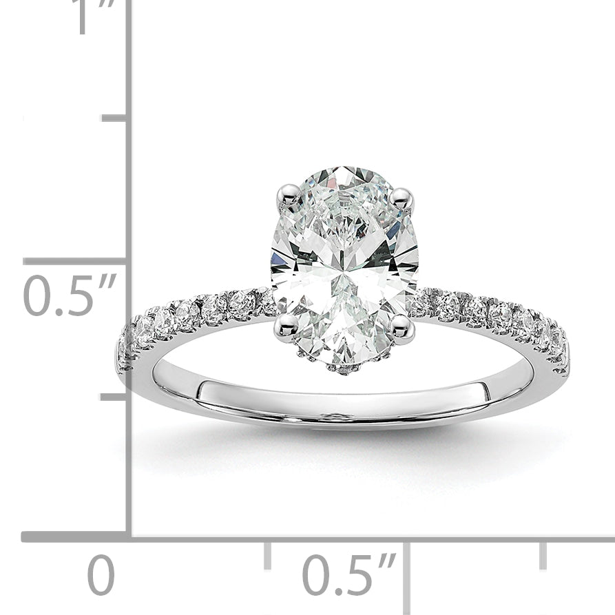 14K White Gold (Holds 1.5 Carat (8.8X6.5mm) Oval Center) 1/4 Diamond Semi Mount Engagement Ring