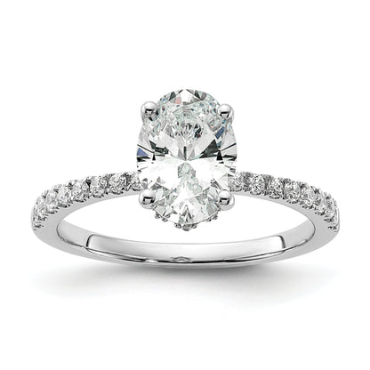 14K White Gold (Holds 1.5 Carat (8.8X6.5mm) Oval Center) 1/4 Diamond Semi Mount Engagement Ring