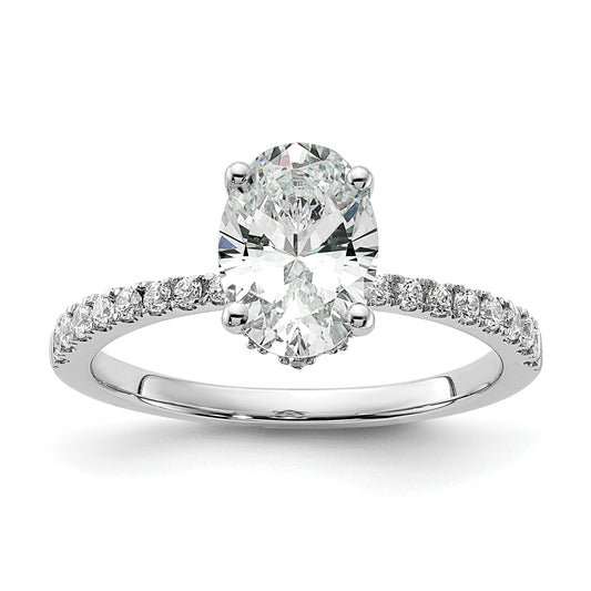 14K White Gold (Holds 1.5 Carat (8.8X6.5mm) Oval Center) 1/4 Diamond Semi Mount Engagement Ring