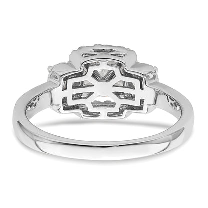 14K White Gold 3 Stone Plus (Holds 1 Carat (6.5mm) Round Center) Halo Semi Mount Diamond Engagement Ring