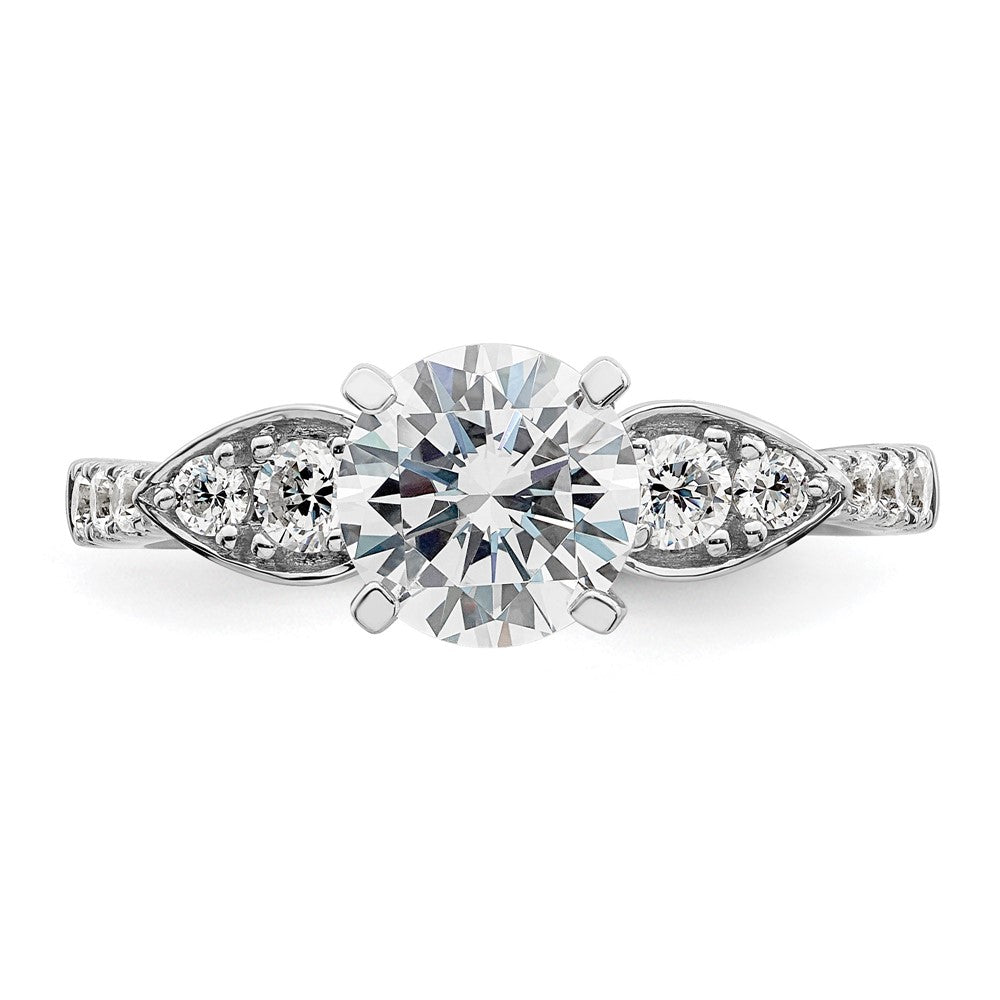 14K White Gold (Holds 1.25 Carat (7.00mm) Round Center) 3/8 Diamond Semi Mount Engagement Ring