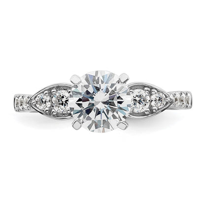 14K White Gold (Holds 1.25 Carat (7.00mm) Round Center) 3/8 Diamond Semi Mount Engagement Ring