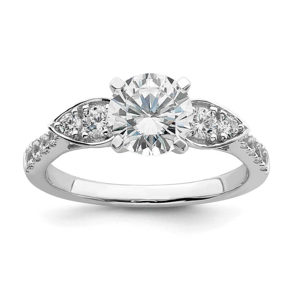 14K White Gold (Holds 1.25 Carat (7.00mm) Round Center) 3/8 Diamond Semi Mount Engagement Ring