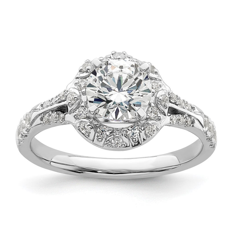 14k White Gold 1/3 Ct. Lab Grown Diamond VS/SI+ G+ 1 Ct. Center Round Semi Mount Halo Engagement Ring