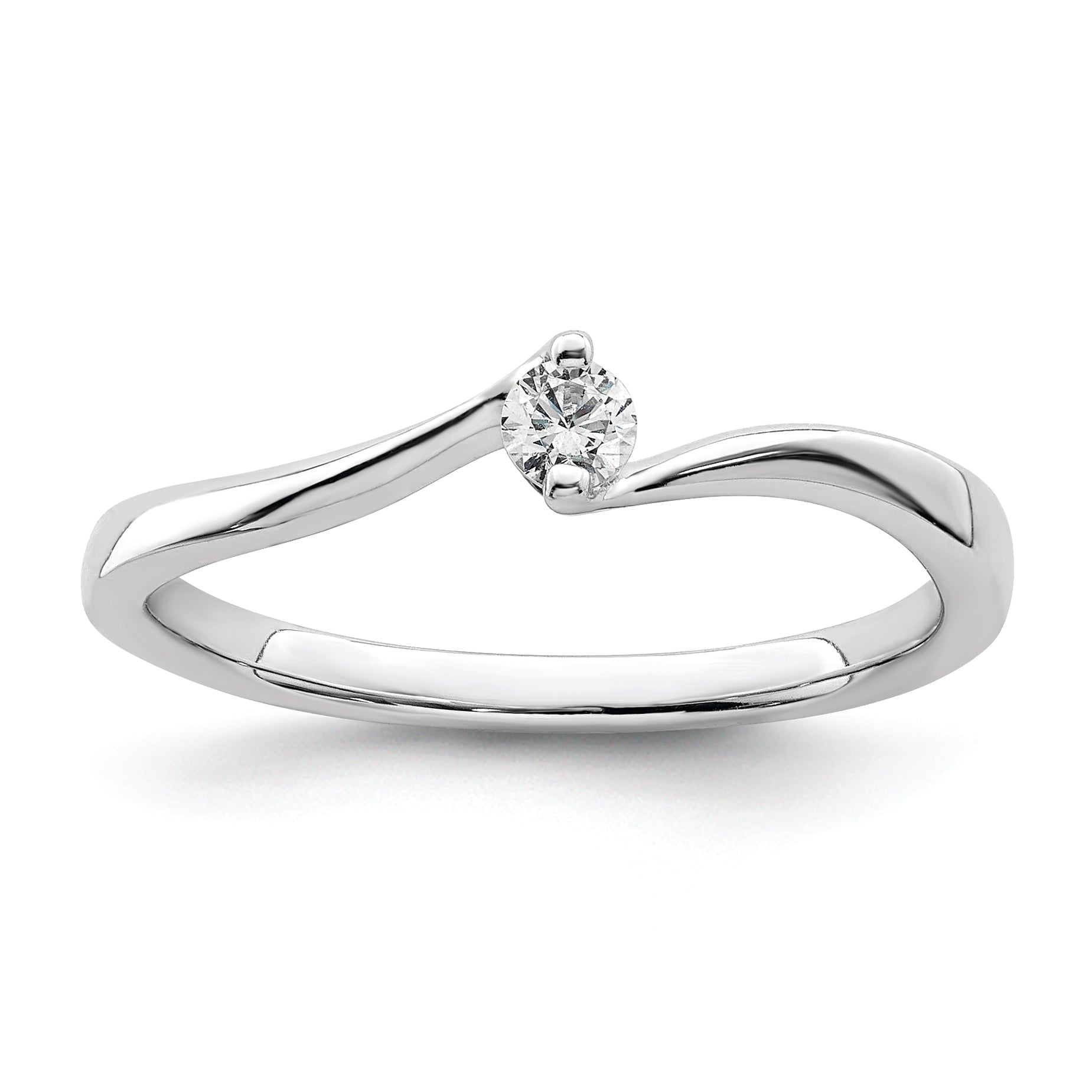 14K White Gold First Promise Bypass 1/10 Carat Round Diamond Complete Promise/Engagement Ring