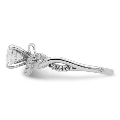 14K White Gold Twist (Holds 5/8 Carat (5.8mm) Round Center) 1/4 Diamond Semi Mount Engagement Ring