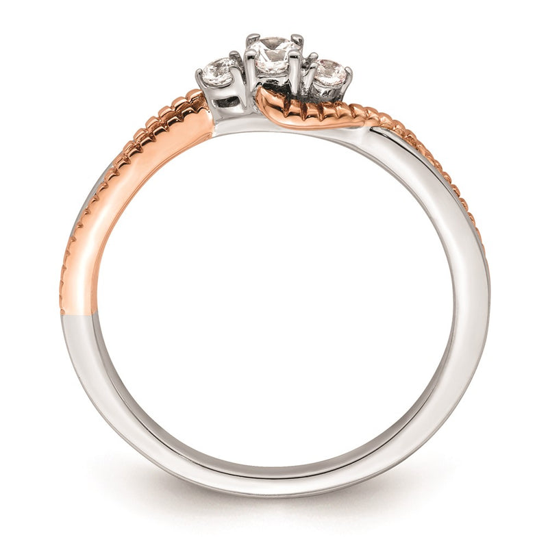 14K White/Rose Gold First Promise White And Rose 3 Stone 1/8 Carat Round Diamond Complete Promise/Engagement Ring