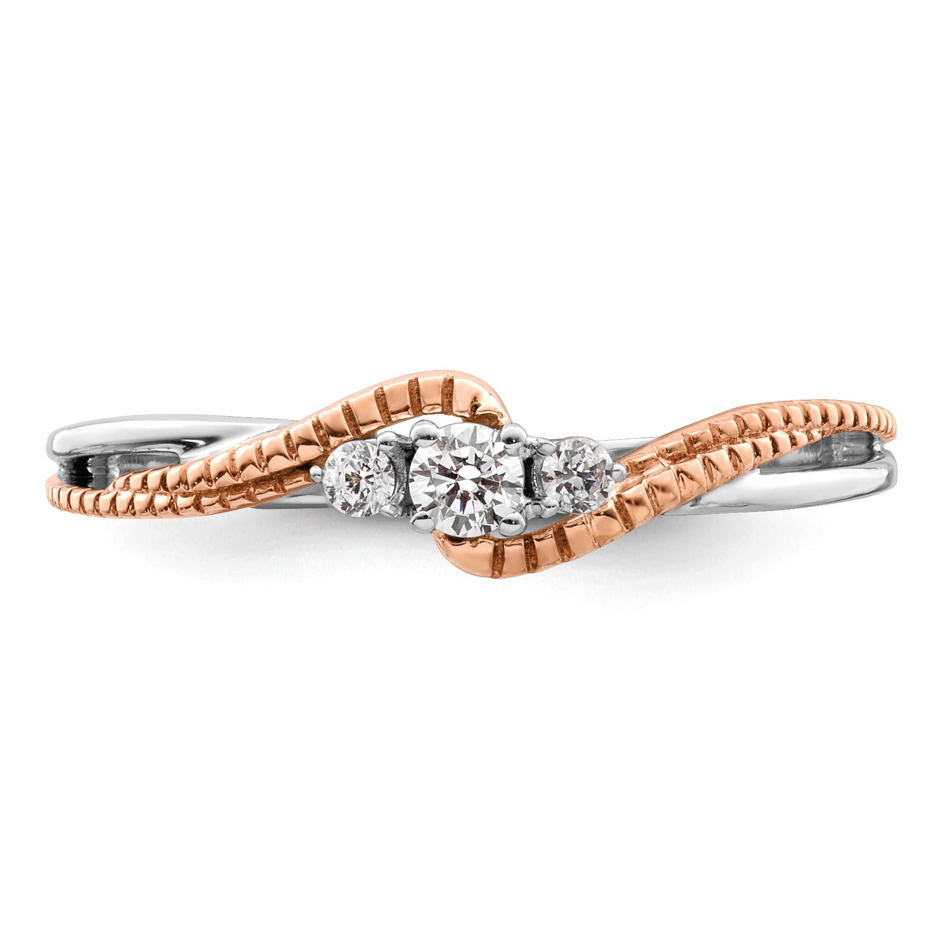 14K White/Rose Gold First Promise White And Rose 3 Stone 1/8 Carat Round Diamond Complete Promise/Engagement Ring