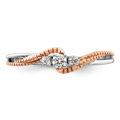 14K White/Rose Gold First Promise White And Rose 3 Stone 1/8 Carat Round Diamond Complete Promise/Engagement Ring