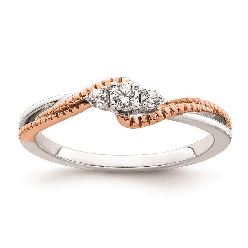 14K White/Rose Gold First Promise White And Rose 3 Stone 1/8 Carat Round Diamond Complete Promise/Engagement Ring