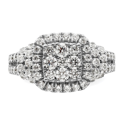 14k White Gold 1 1/2 Ct. Lab Grown Diamond VS/SI+ G+ Complete Cluster Engagement Ring