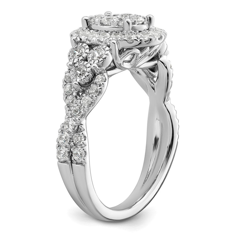 14k White Gold 1 Ct. Lab Grown Diamond VS/SI+ G+ Complete Cluster Engagement Ring