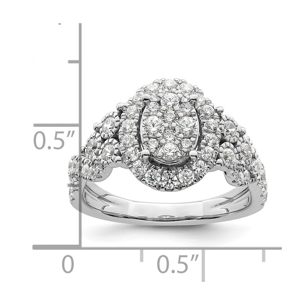 14k White Gold 1 Ct. Lab Grown Diamond VS/SI+ G+ Complete Cluster Engagement Ring