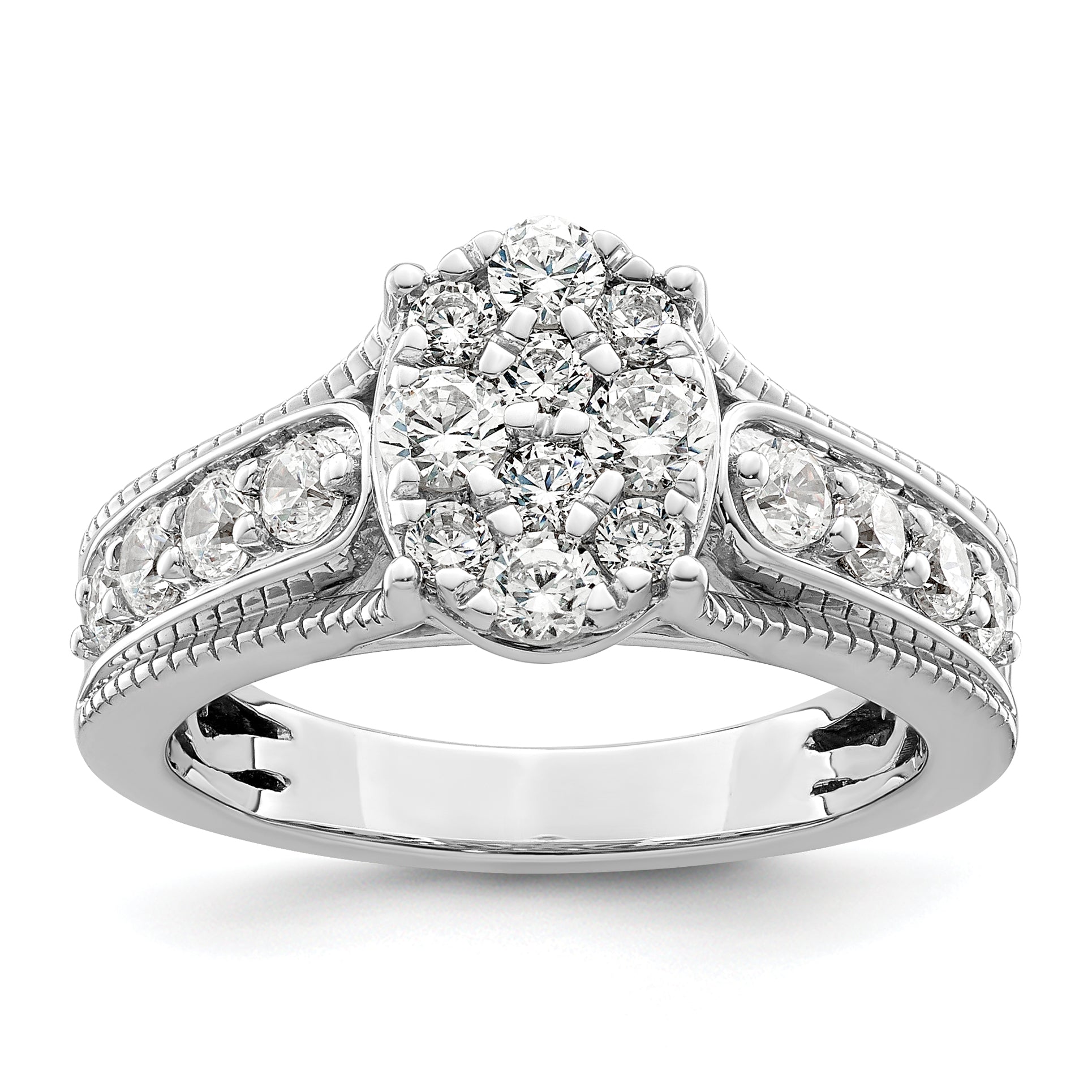 14k White Gold 1 Ct. Lab Grown Diamond VS/SI+ G+ Cluster Engagement Ring