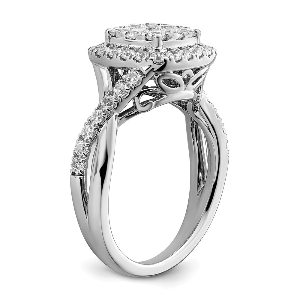 14k White Gold 1 Ct. Lab Grown Diamond VS/SI+ G+ Complete Cluster Engagement Ring