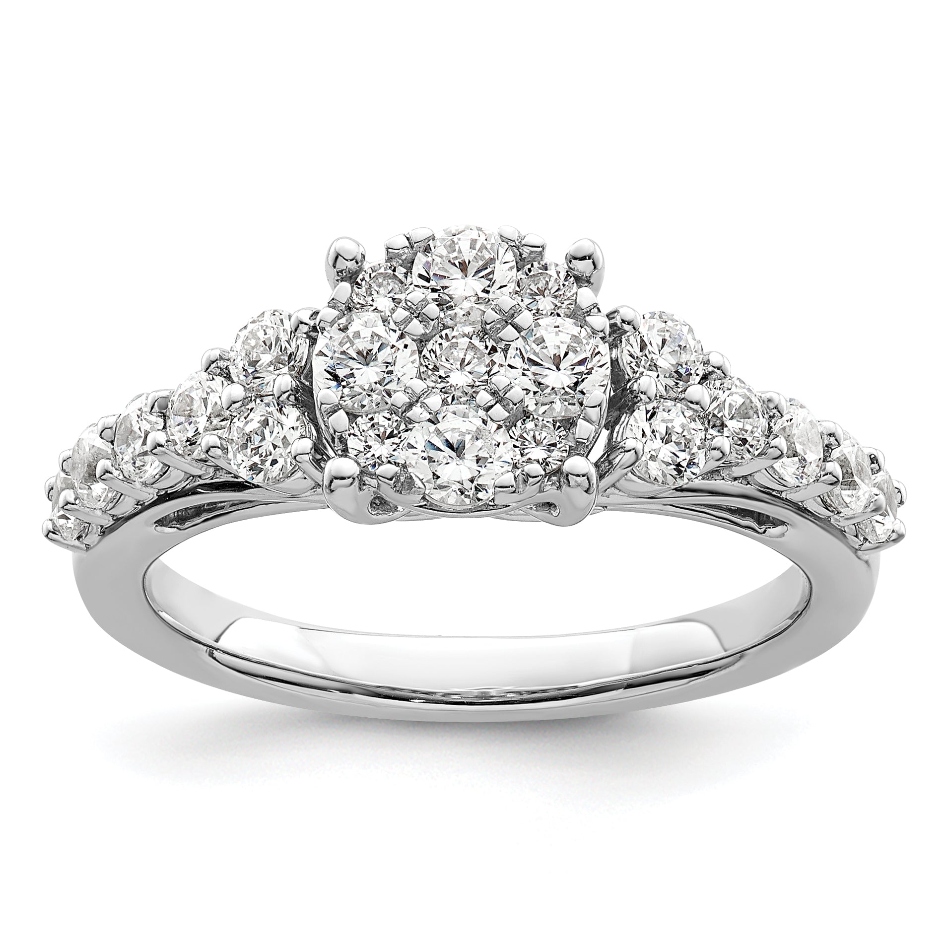 14k White Gold 1 Ct. Lab Grown Diamond VS/SI+ G+ Cluster Engagement Ring
