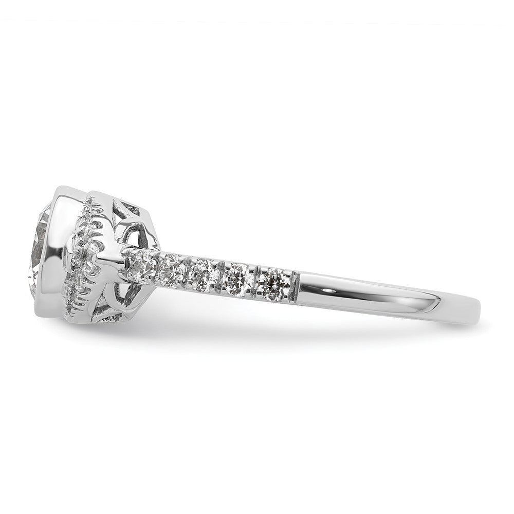 14K White Gold Halo (Holds 1 Carat (6.5mm) Round Center Bezel) 3/8 Diamond Semi Mount Engagement Ring