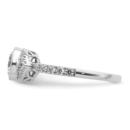 14K White Gold Halo (Holds 1 Carat (6.5mm) Round Center Bezel) 3/8 Diamond Semi Mount Engagement Ring