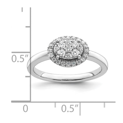 14K White Gold Oval Halo Cluster 1/3 Carat Diamond Complete Engagement Ring