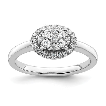 14K White Gold Oval Halo Cluster 1/3 Carat Diamond Complete Engagement Ring