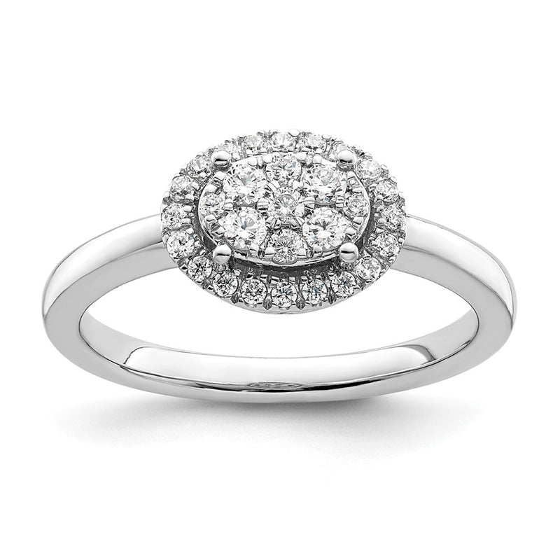 14K White Gold Oval Halo Cluster 1/3 Carat Diamond Complete Engagement Ring