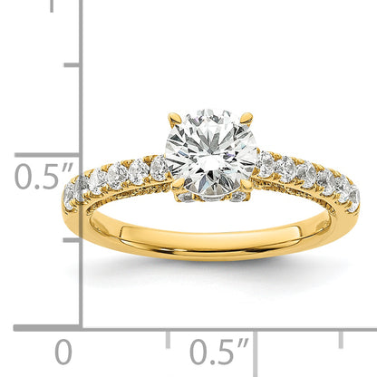 14K Yellow Gold Vintage (Holds 1 Carat 6.5mm) Round Center) 1/2 Diamond Semi Mount Engagement Ring