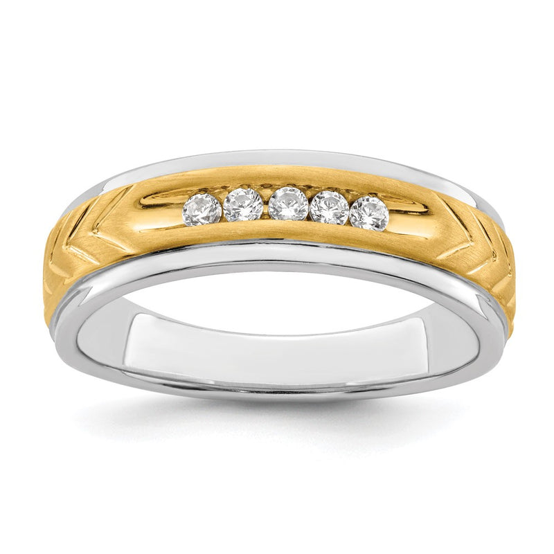 14K Two Tone 5 Stone 1/6 Carat Diamond Complete Men'S Channel Band