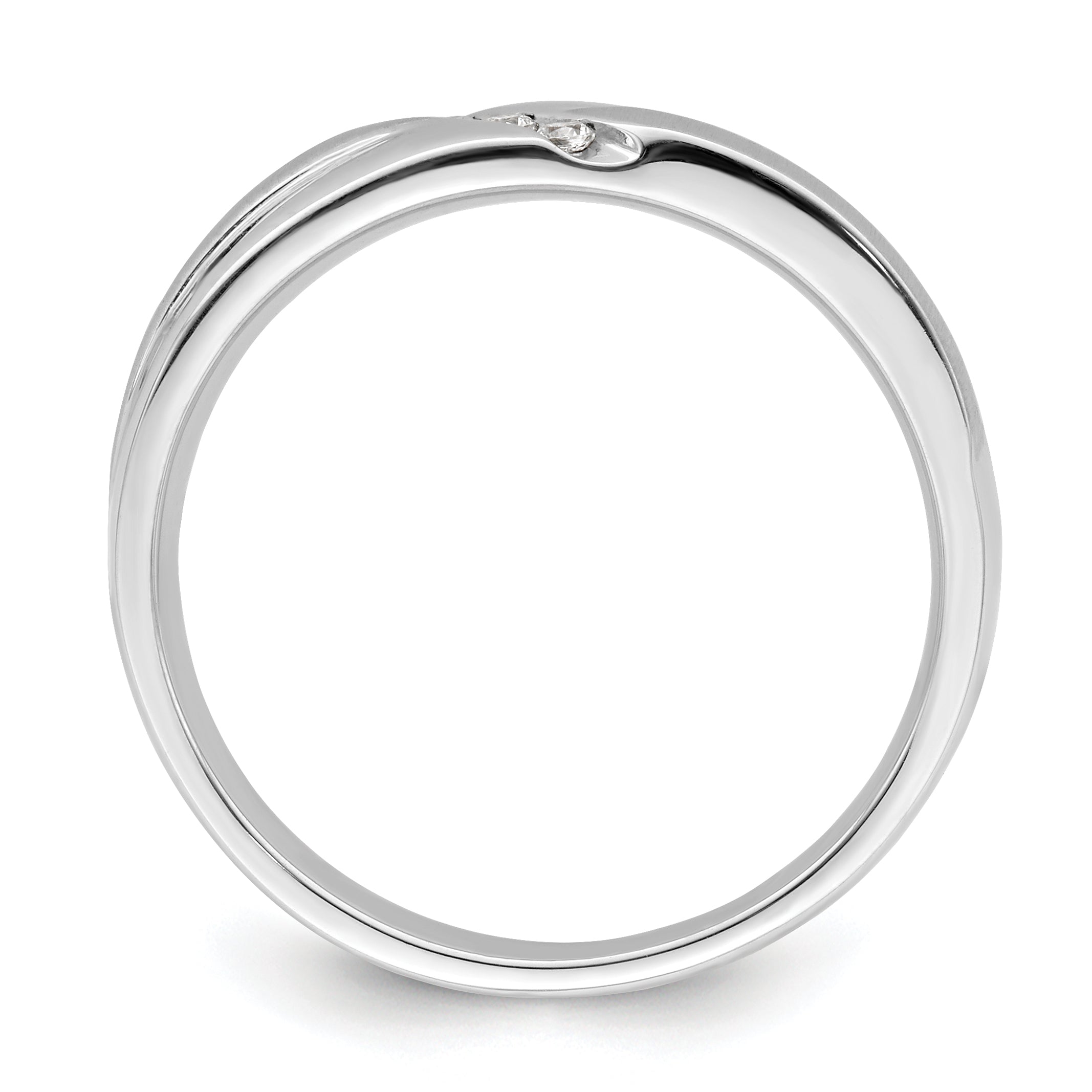 14K White Gold 3 Stone Satin And Polished 1/20 Carat Diamond Complete Men'S Band