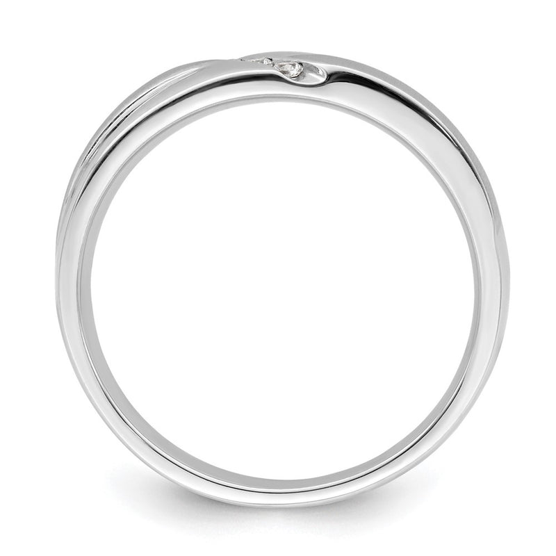 14K White Gold 3 Stone Satin And Polished 1/20 Carat Diamond Complete Men'S Band