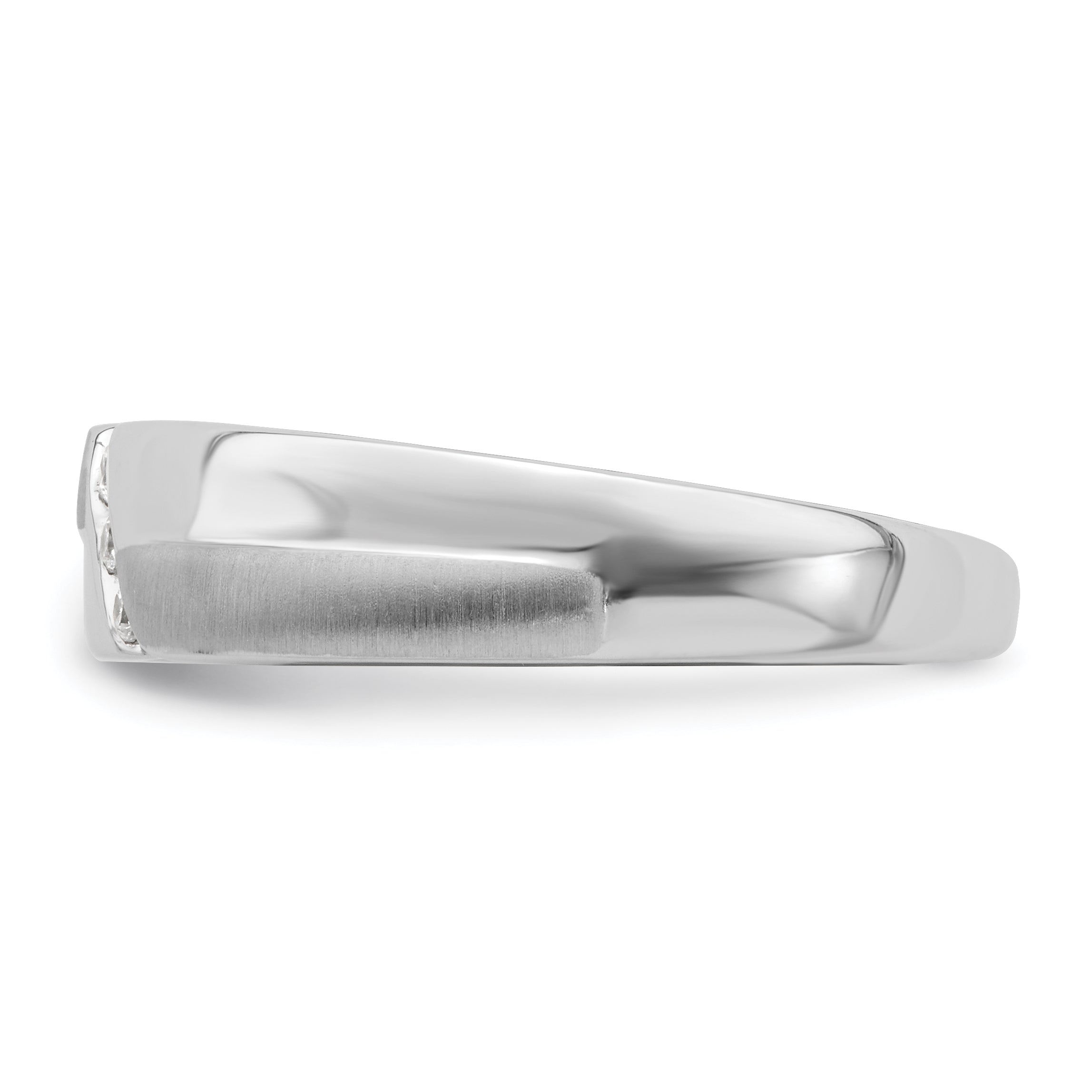 14K White Gold 3 Stone Satin And Polished 1/20 Carat Diamond Complete Men'S Band