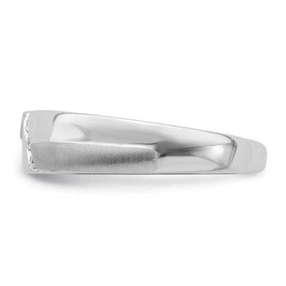 14K White Gold 3 Stone Satin And Polished 1/20 Carat Diamond Complete Men'S Band