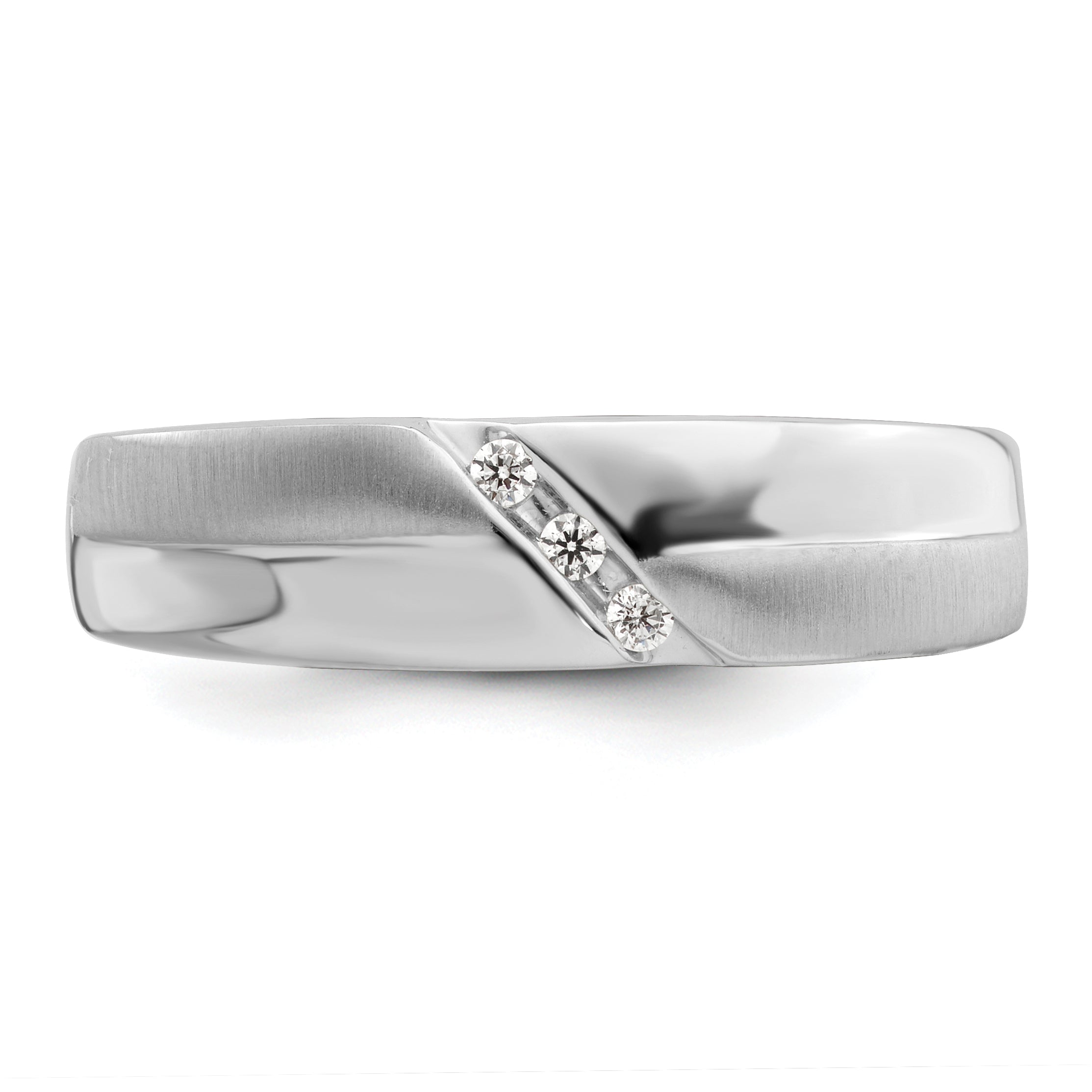 14K White Gold 3 Stone Satin And Polished 1/20 Carat Diamond Complete Men'S Band